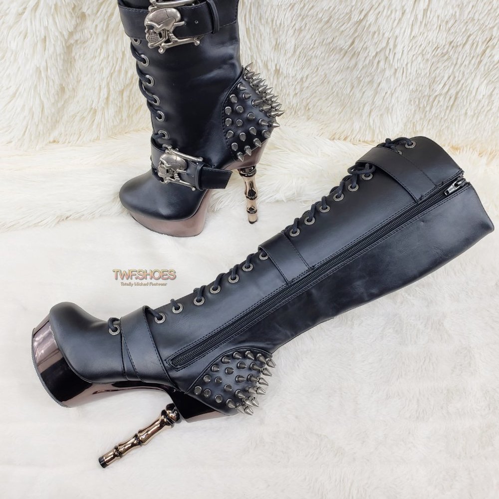 Muerto Goth Punk Bone Heel Spiked Knee Boots RESTOCKED_4